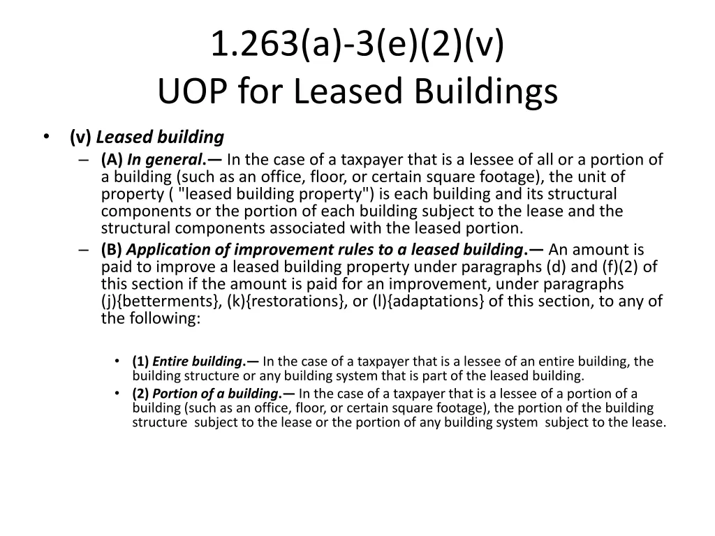 1 263 a 3 e 2 v uop for leased buildings