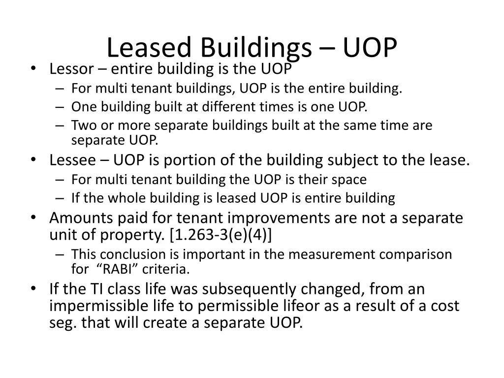 leased buildings uop lessor entire building