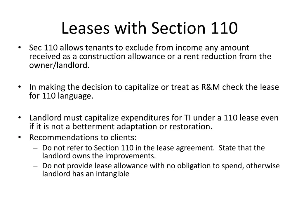 leases with section 110 sec 110 allows tenants