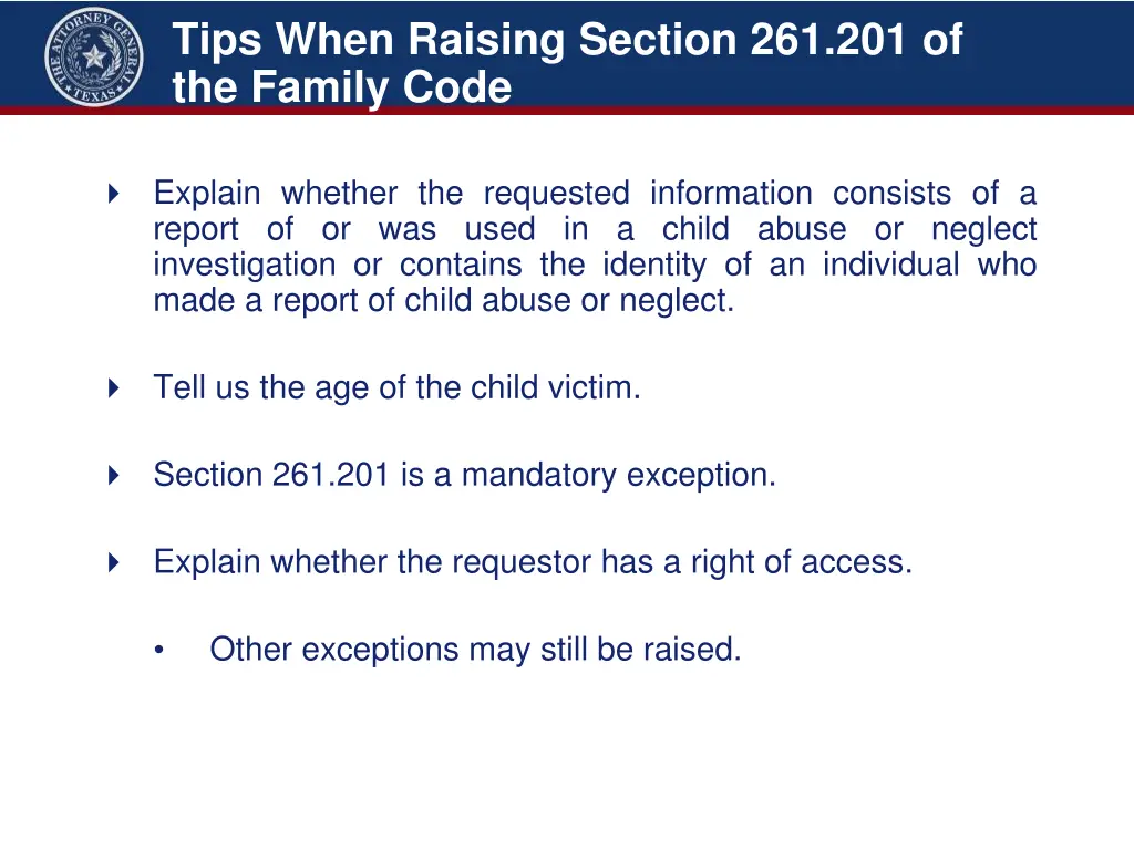 tips when raising section 261 201 of the family