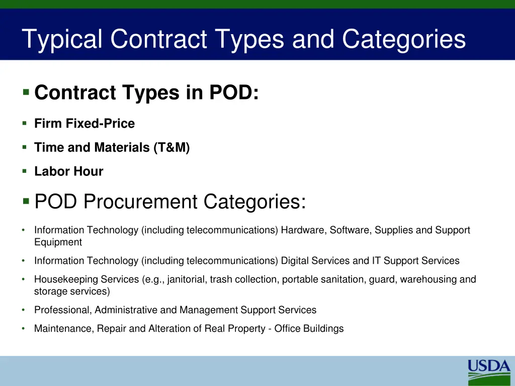 typical contract types and categories