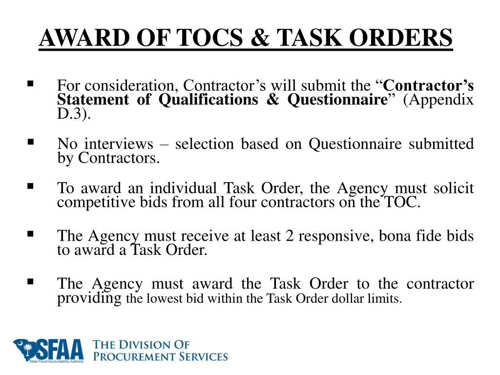 award of tocs task orders