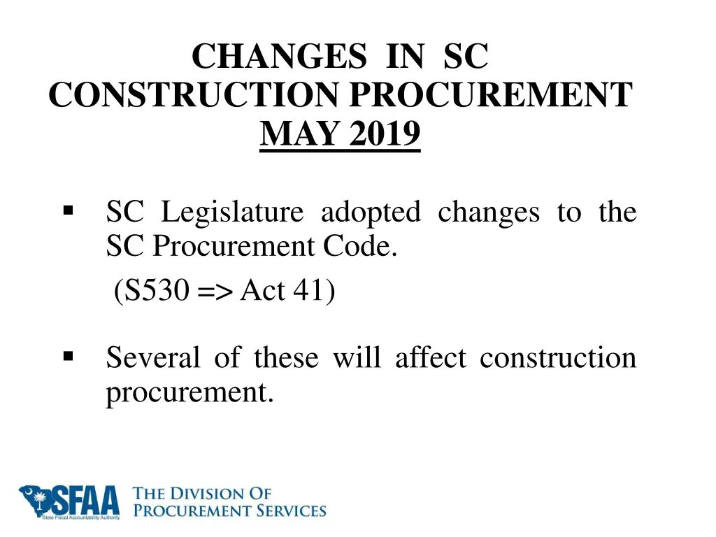 changes in sc construction procurement may 2019