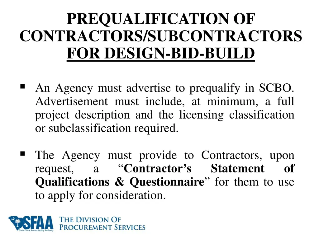 prequalification of contractors subcontractors 1