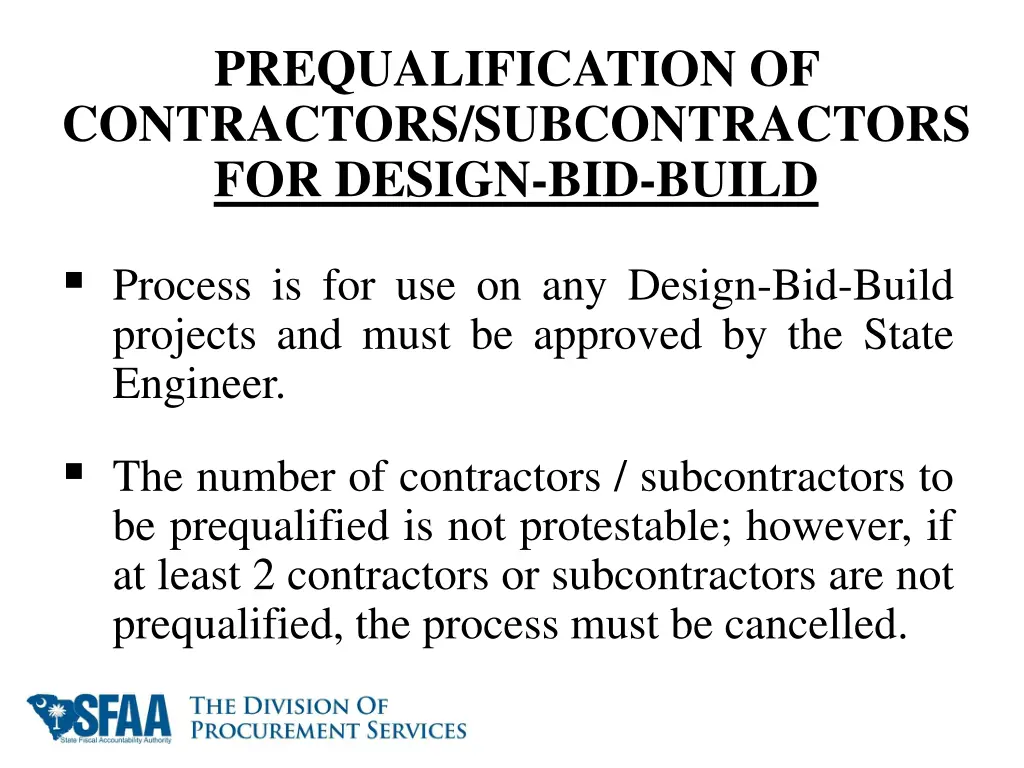 prequalification of contractors subcontractors