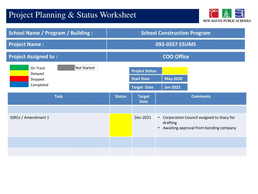 project planning status worksheet 3