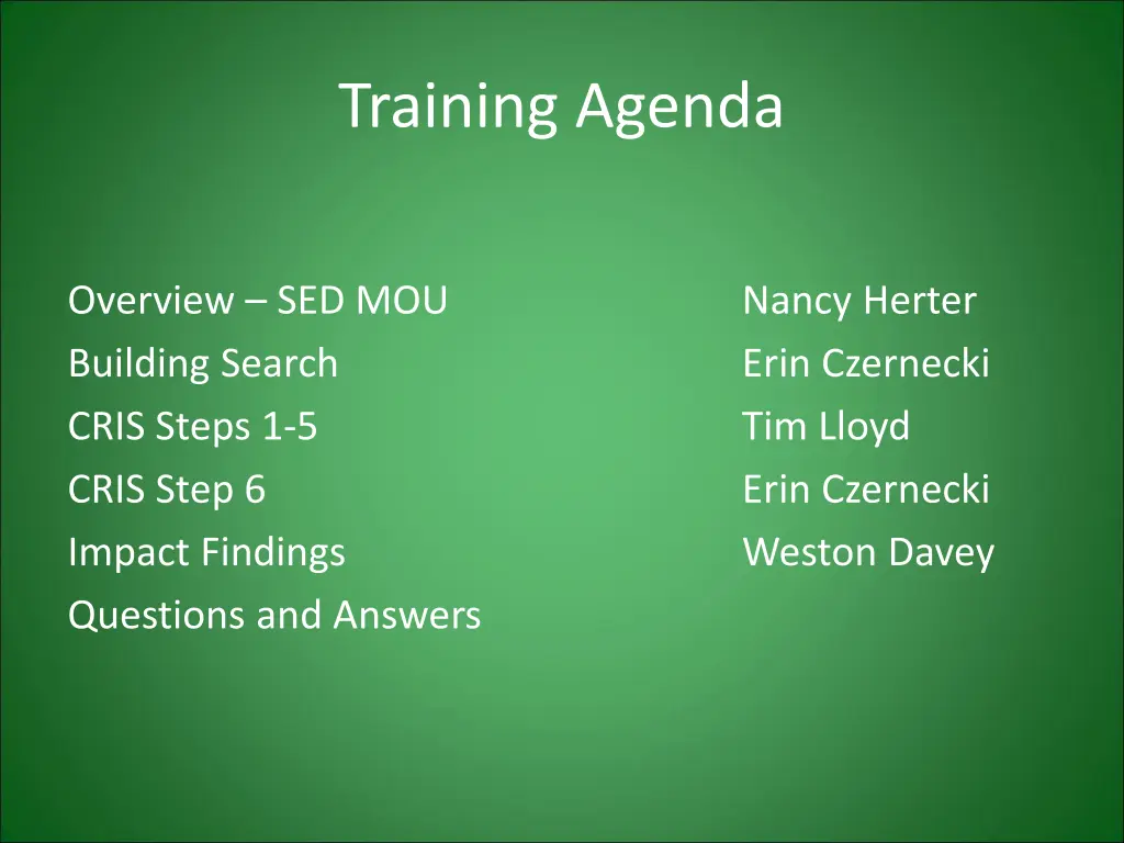 training agenda