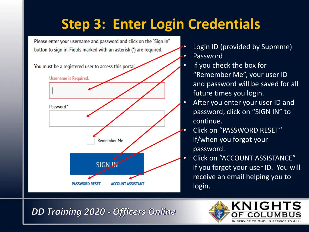 step 3 enter login credentials