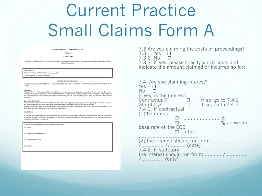 current practice small claims form a