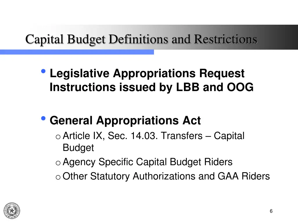 capital budget definitions and restrictions