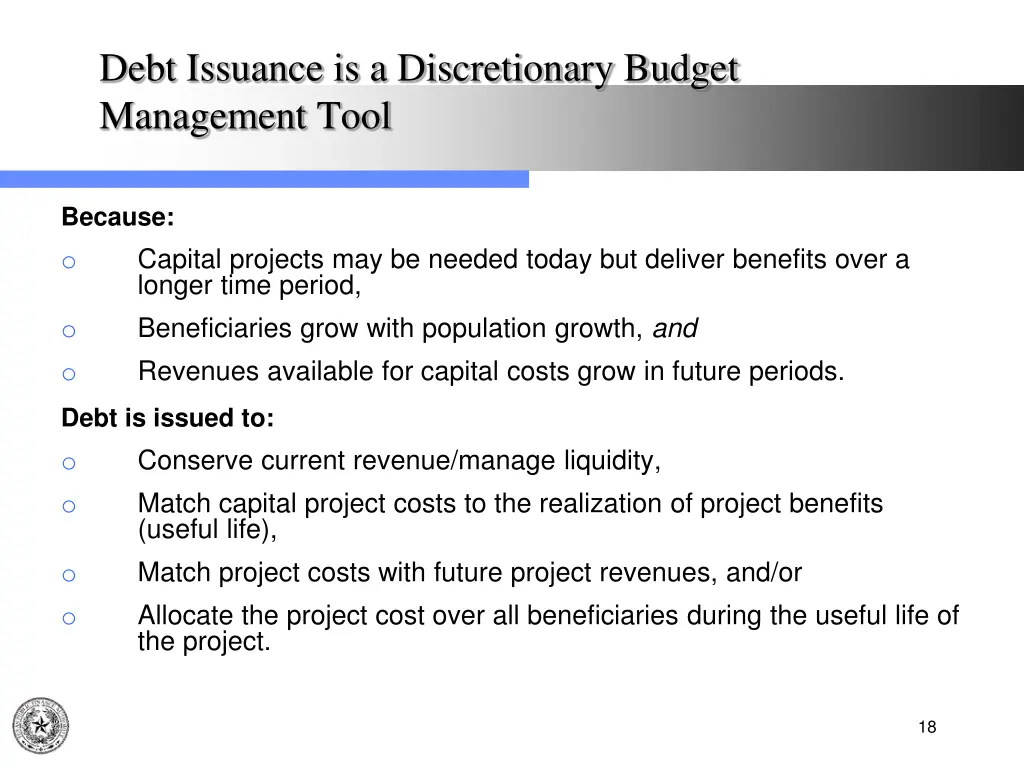 debt issuance is a discretionary budget