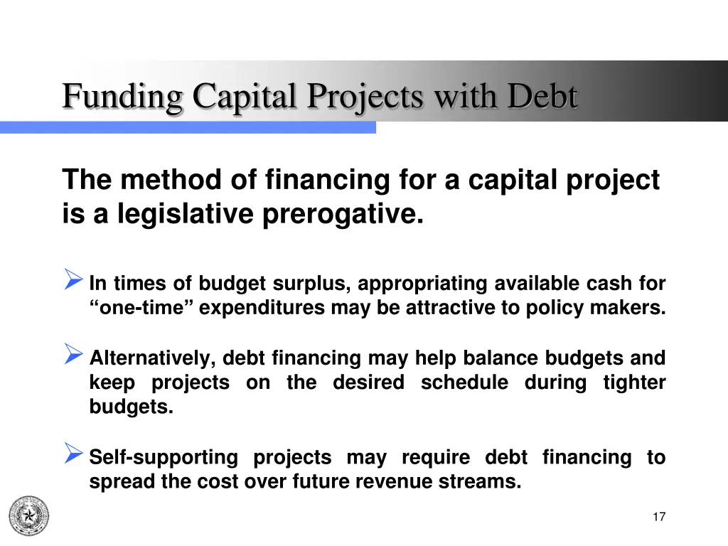 funding capital projects with debt