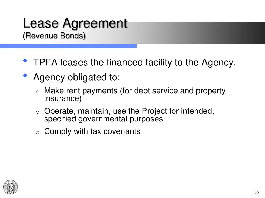 lease agreement revenue bonds