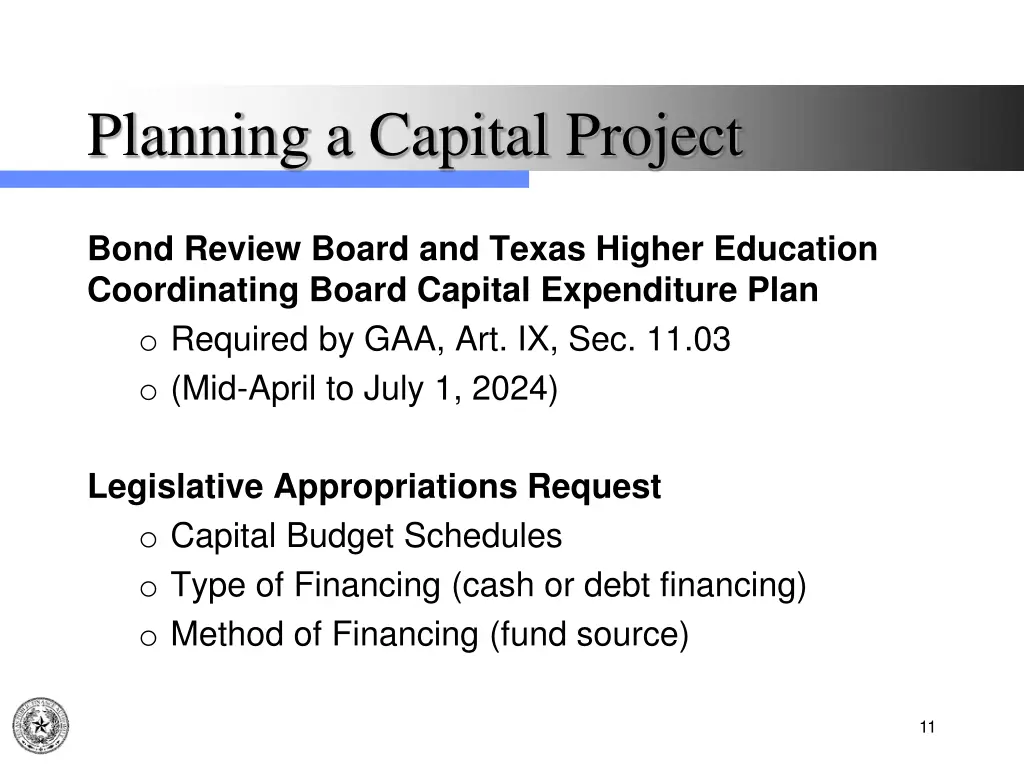 planning a capital project