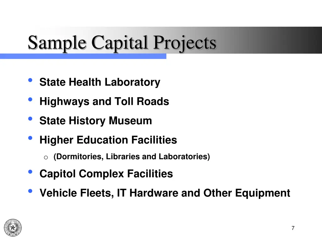 sample capital projects