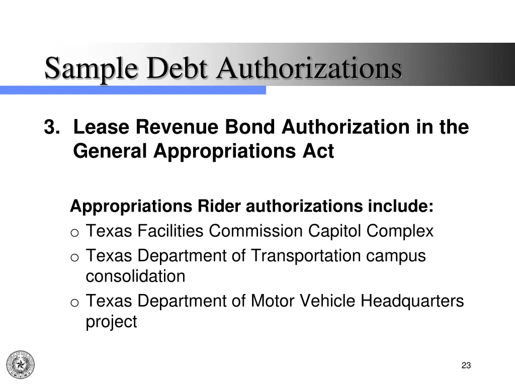 sample debt authorizations 1