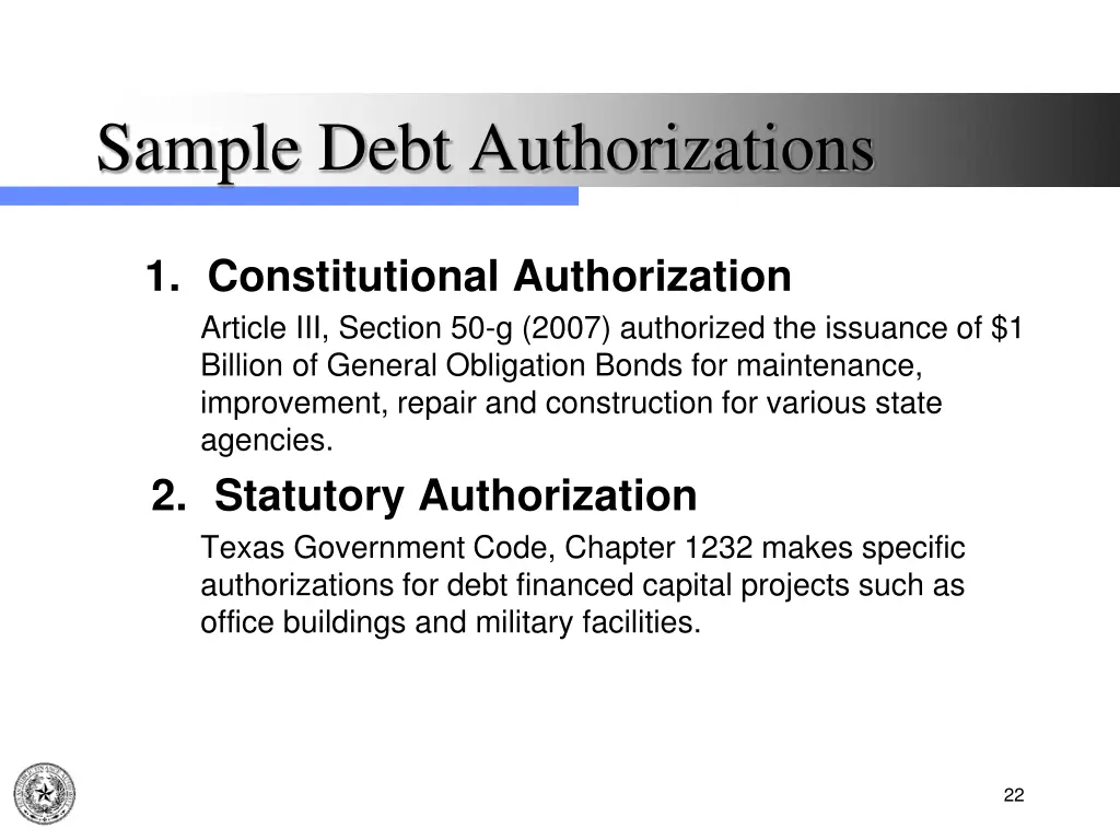 sample debt authorizations