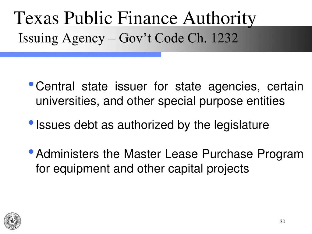 texas public finance authority issuing agency