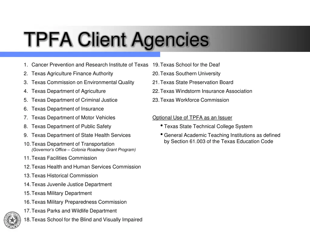 tpfa client agencies