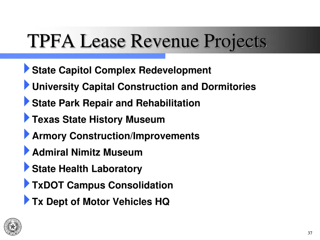 tpfa lease revenue projects