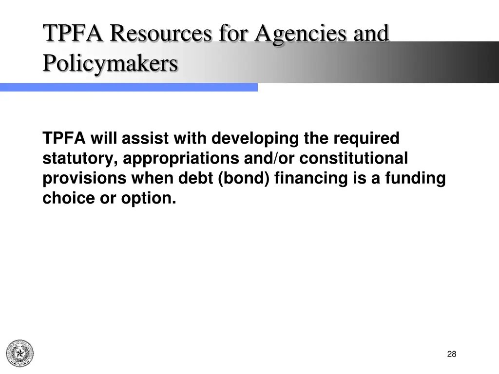 tpfa resources for agencies and policymakers