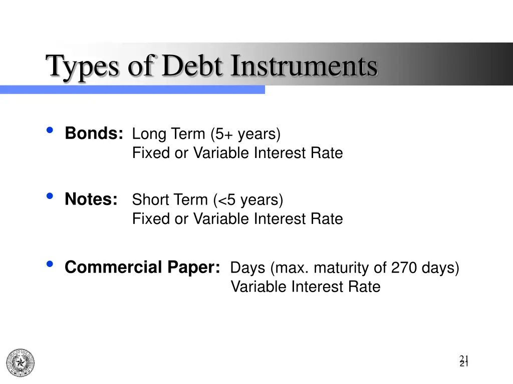 types of debt instruments