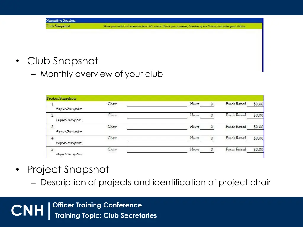 club snapshot monthly overview of your club