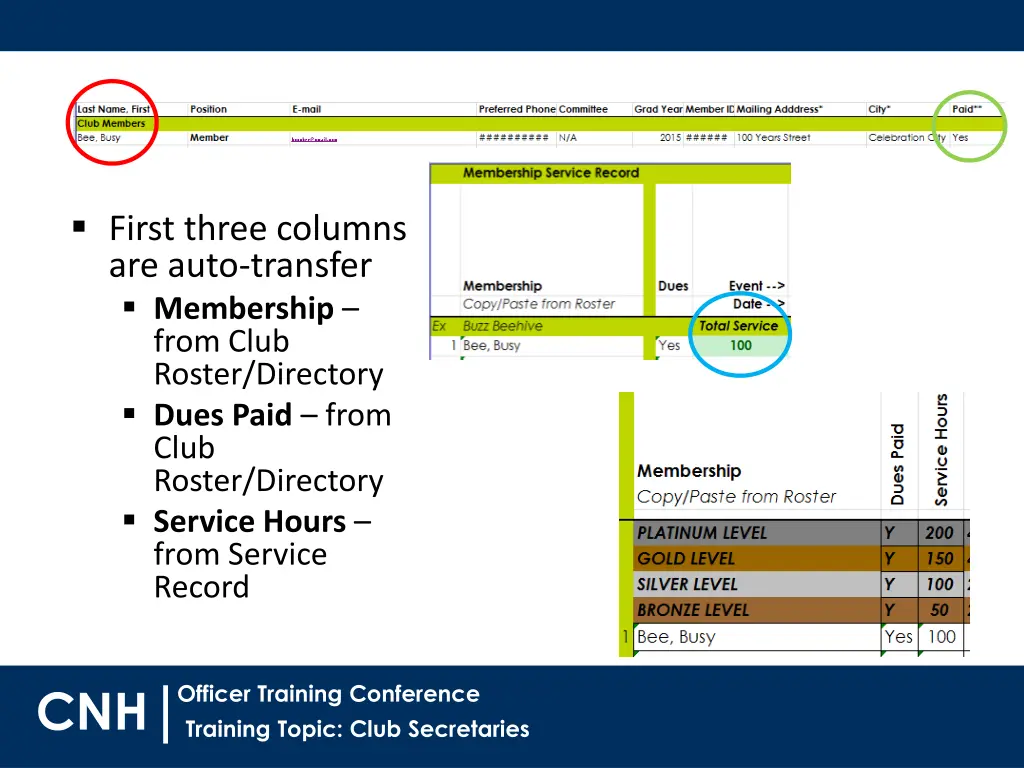 first three columns are auto transfer membership