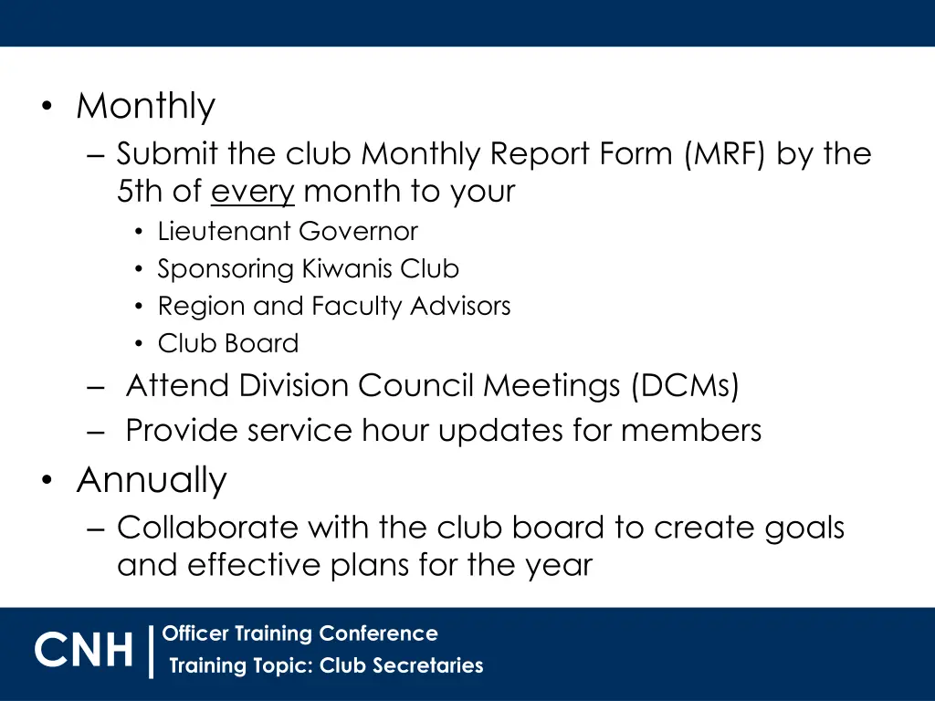 monthly submit the club monthly report form