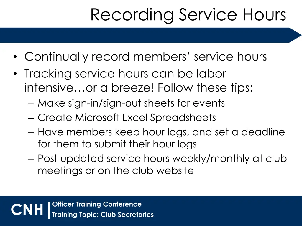 recording service hours