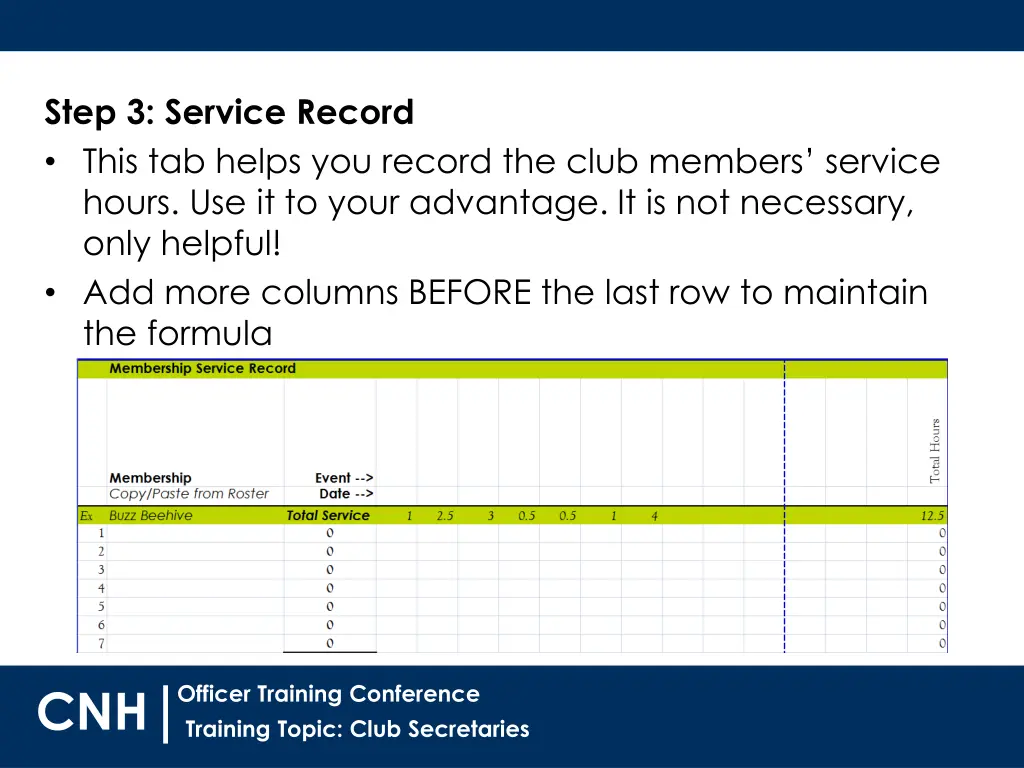 step 3 service record this tab helps you record