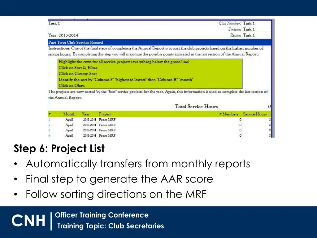 step 6 project list automatically transfers from