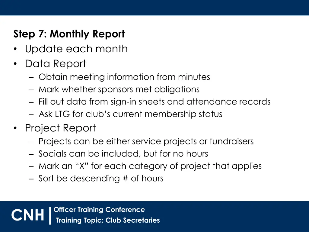 step 7 monthly report update each month data