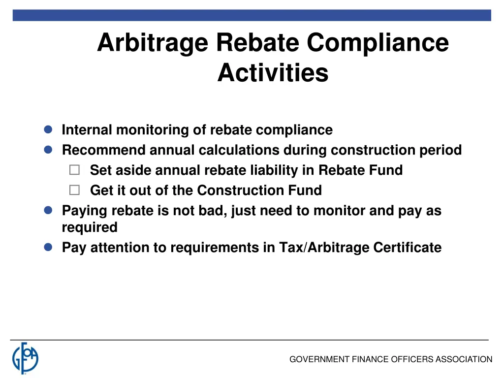 arbitrage rebate compliance activities