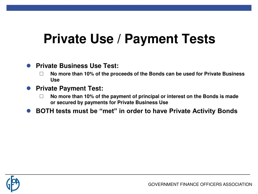 private use payment tests