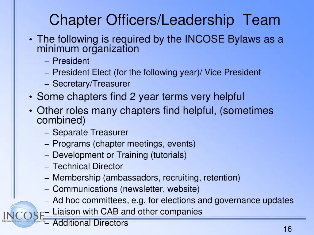 chapter officers leadership team the following