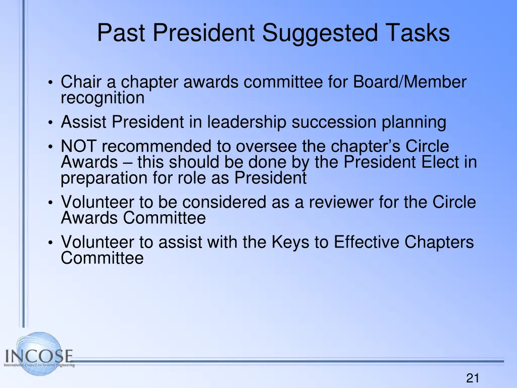 past president suggested tasks