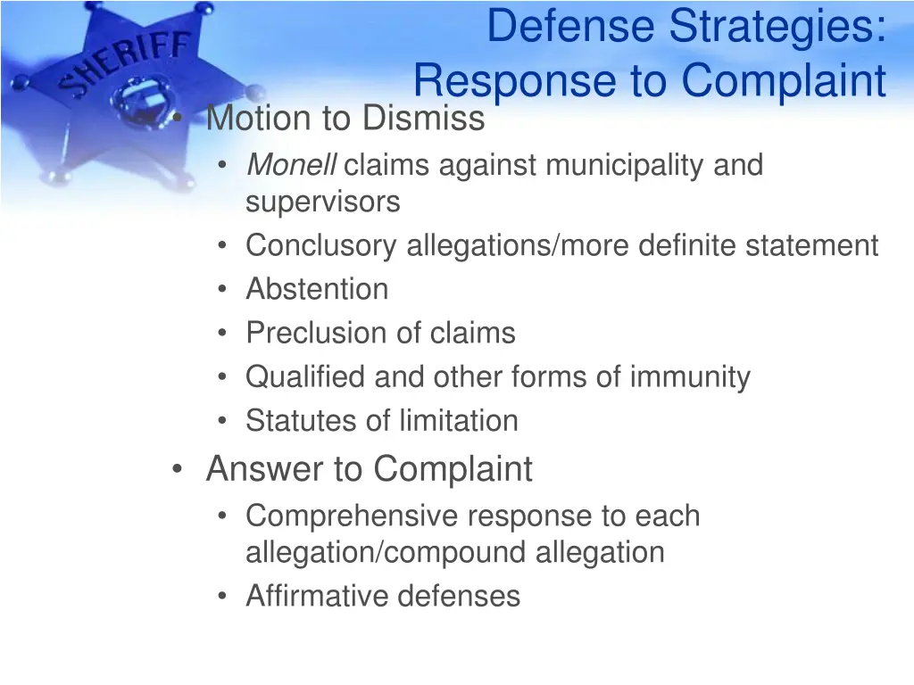 defense strategies response to complaint