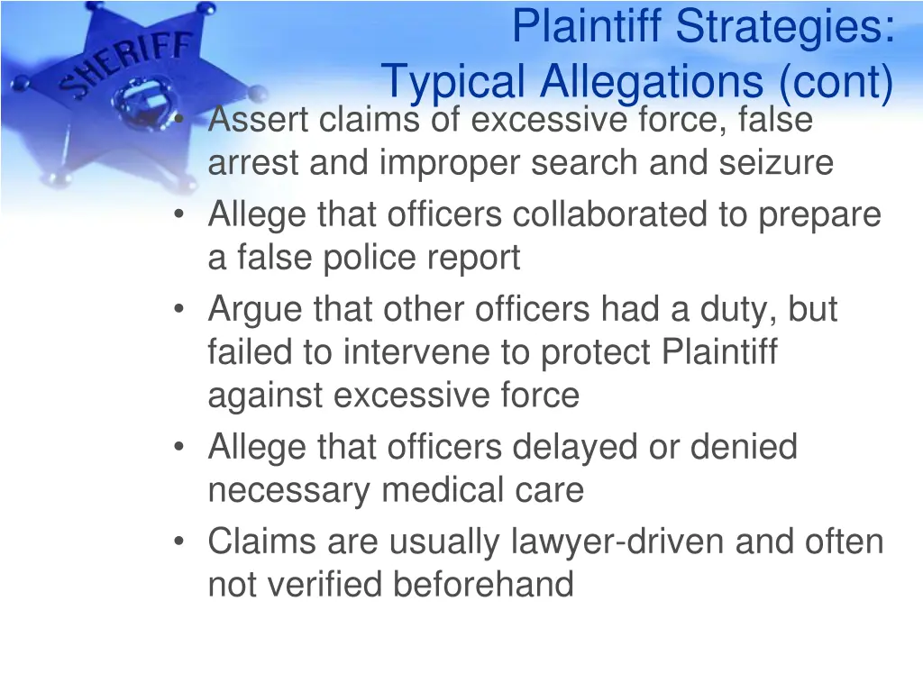 plaintiff strategies typical allegations cont