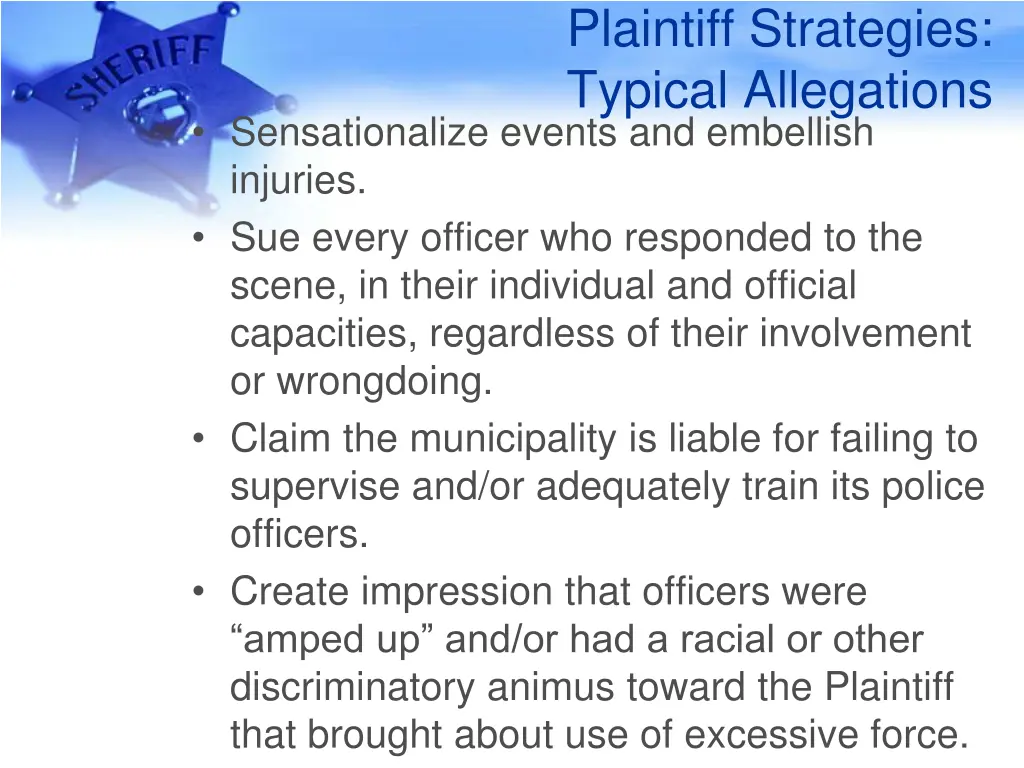 plaintiff strategies typical allegations