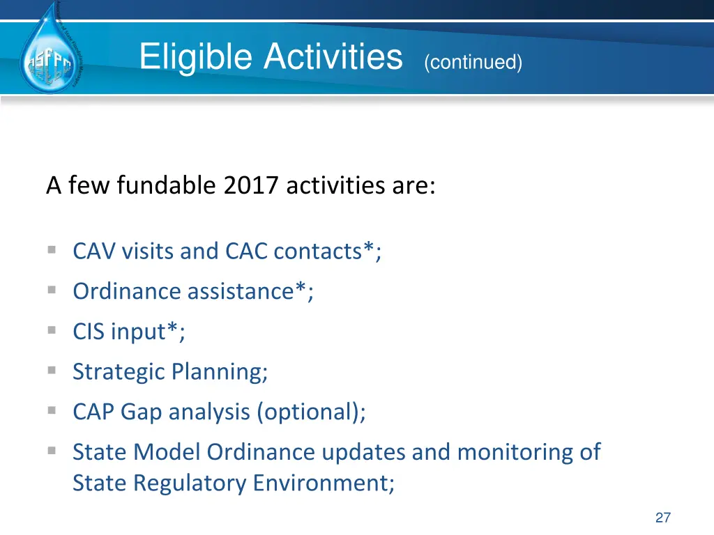 eligible activities continued