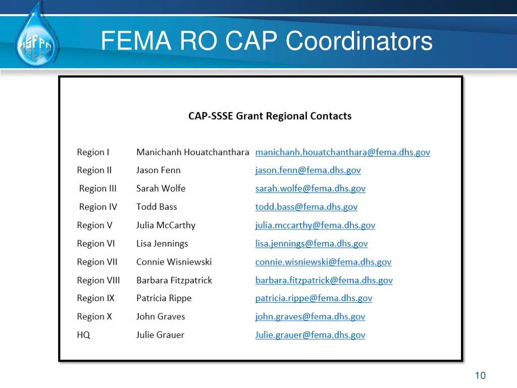 fema ro cap coordinators