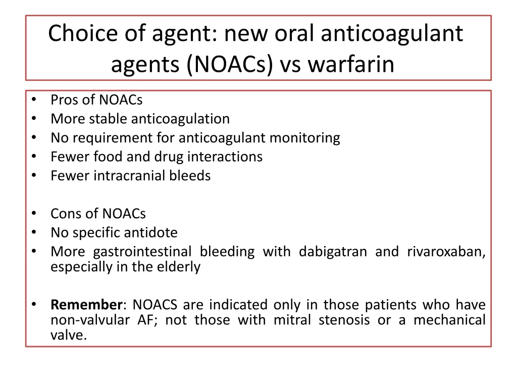 choice of agent new oral anticoagulant agents