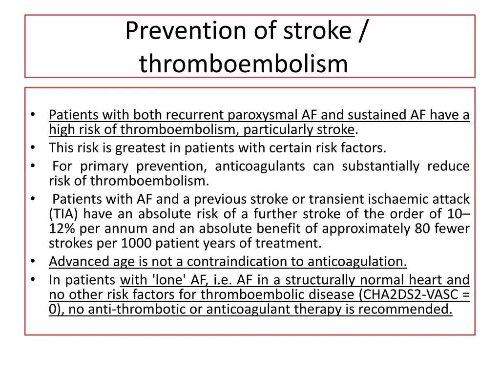 prevention of stroke thromboembolism