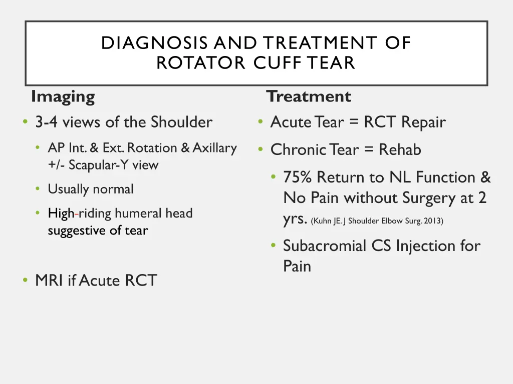 diagnosis and treatment of rotator cuff tear