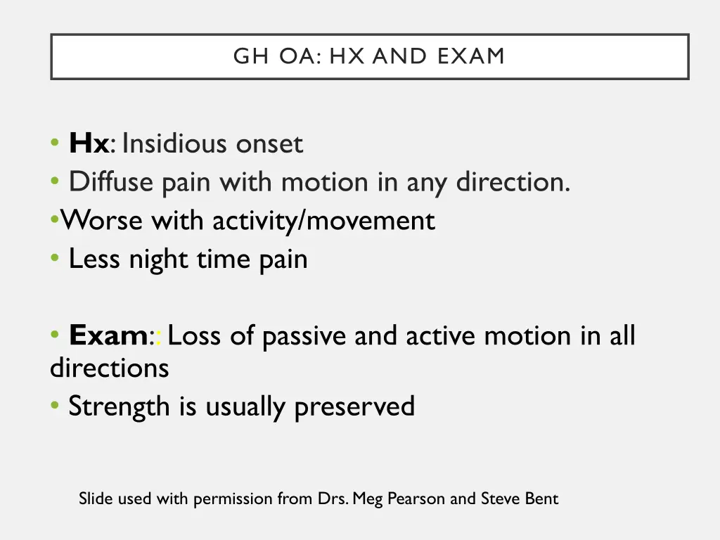 gh oa hx and exam