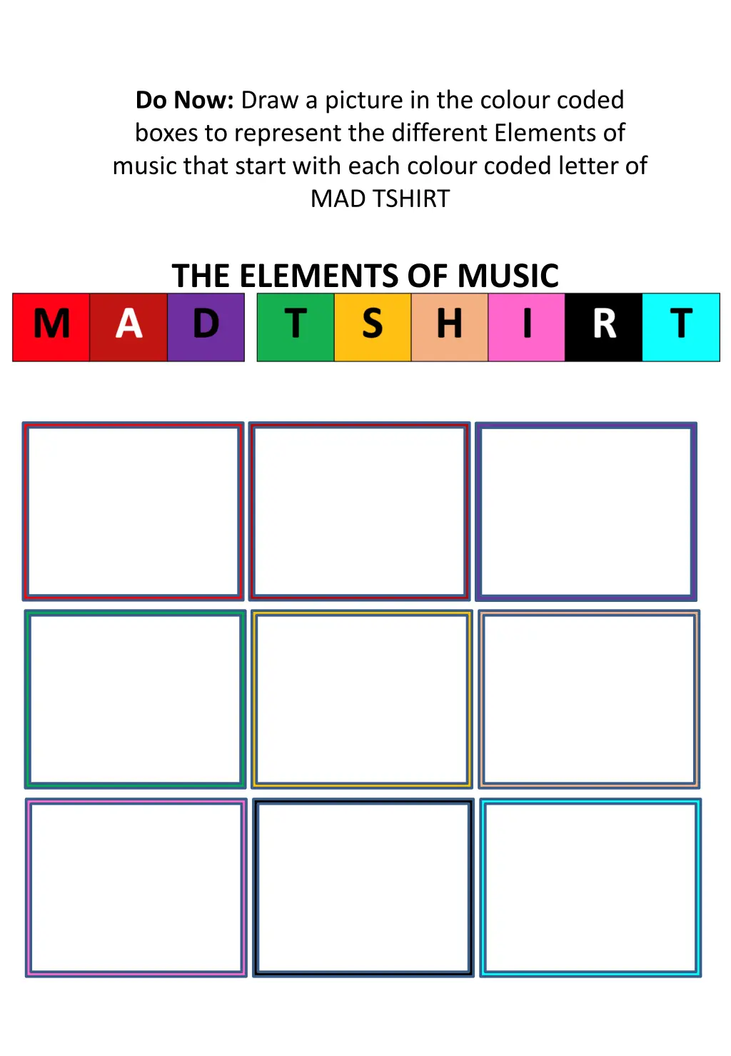 do now draw a picture in the colour coded boxes