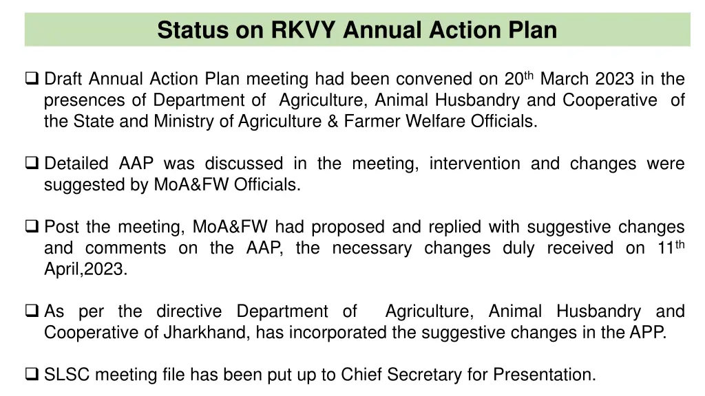 status on rkvy annual action plan