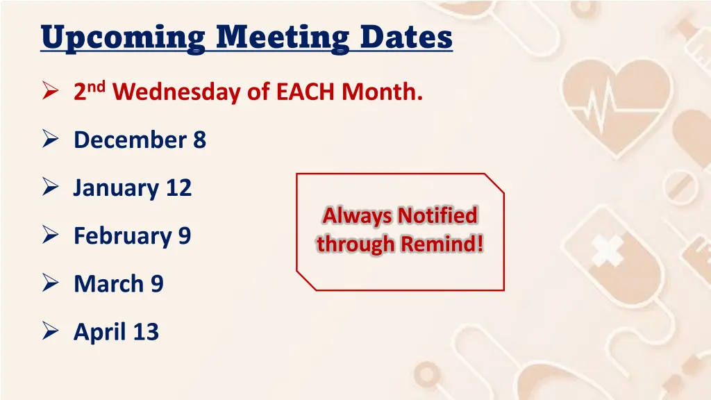 upcoming meeting dates