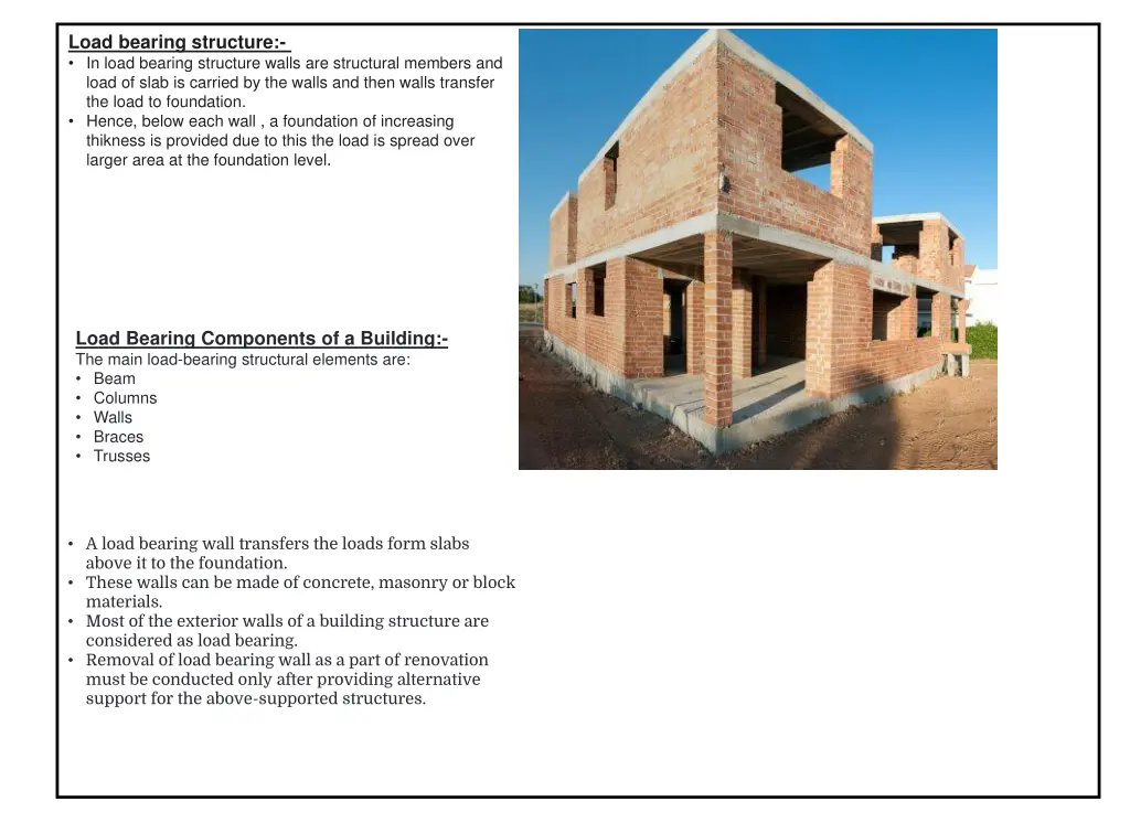 load bearing structure in load bearing structure